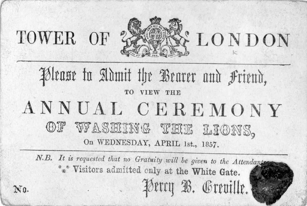 Tower of London-billet, 1857 af English School