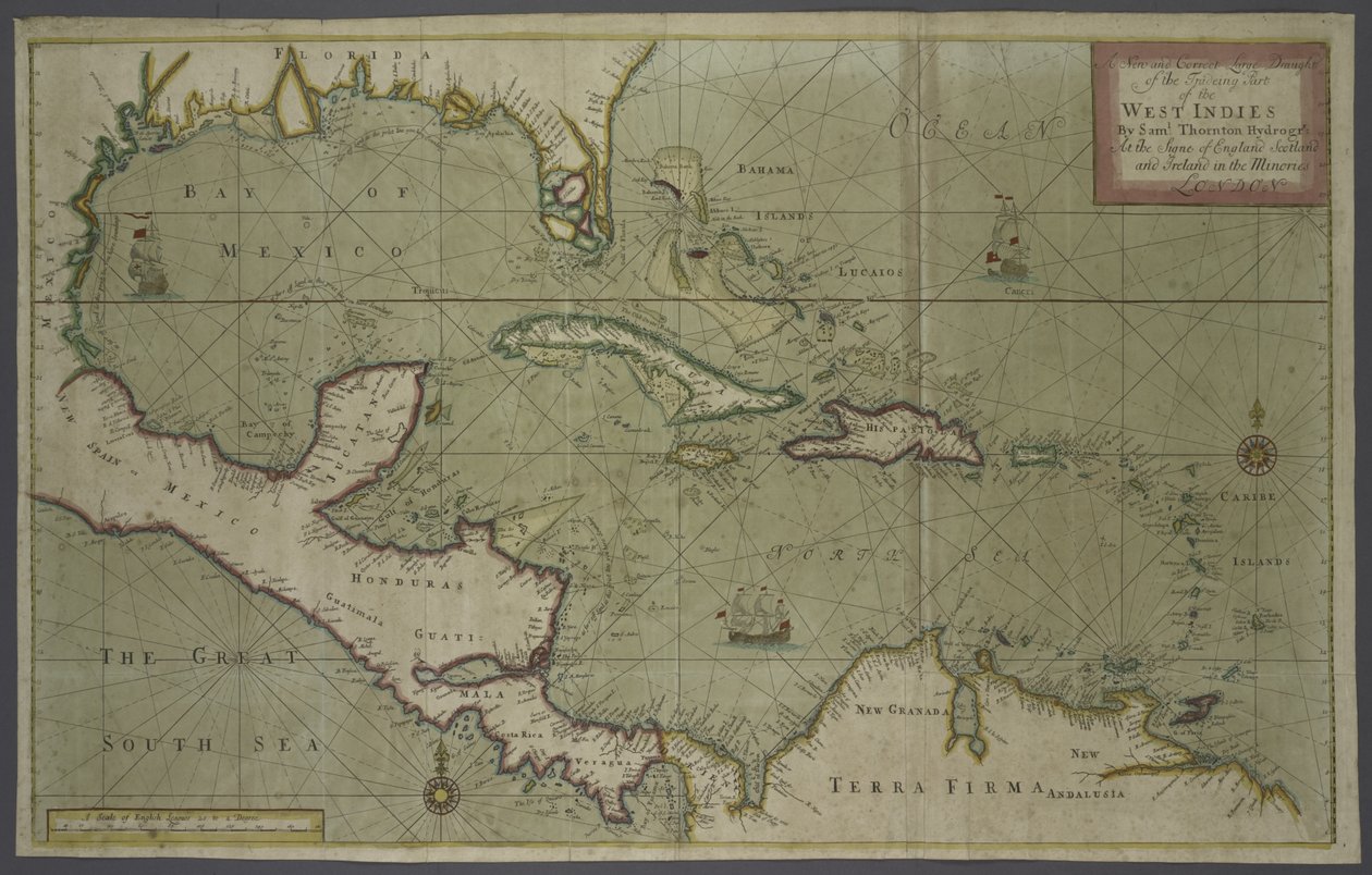 Handelskort over Vestindien, 1707 (håndfarvet tryk) af English School