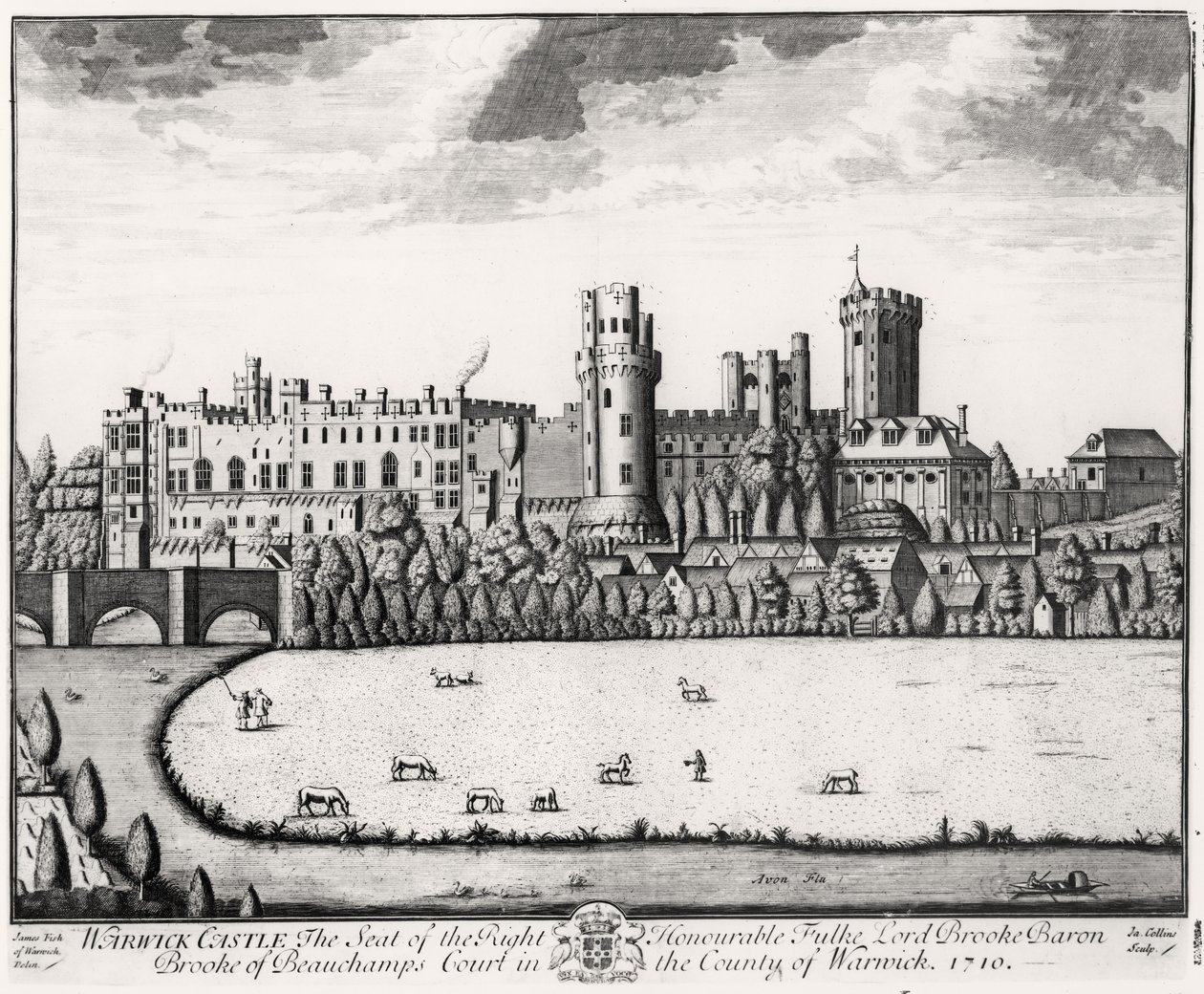 Warwick Castle, sæde for Lord Brooke, Baron Brooke fra Beauchamps Court, 1710 af English School