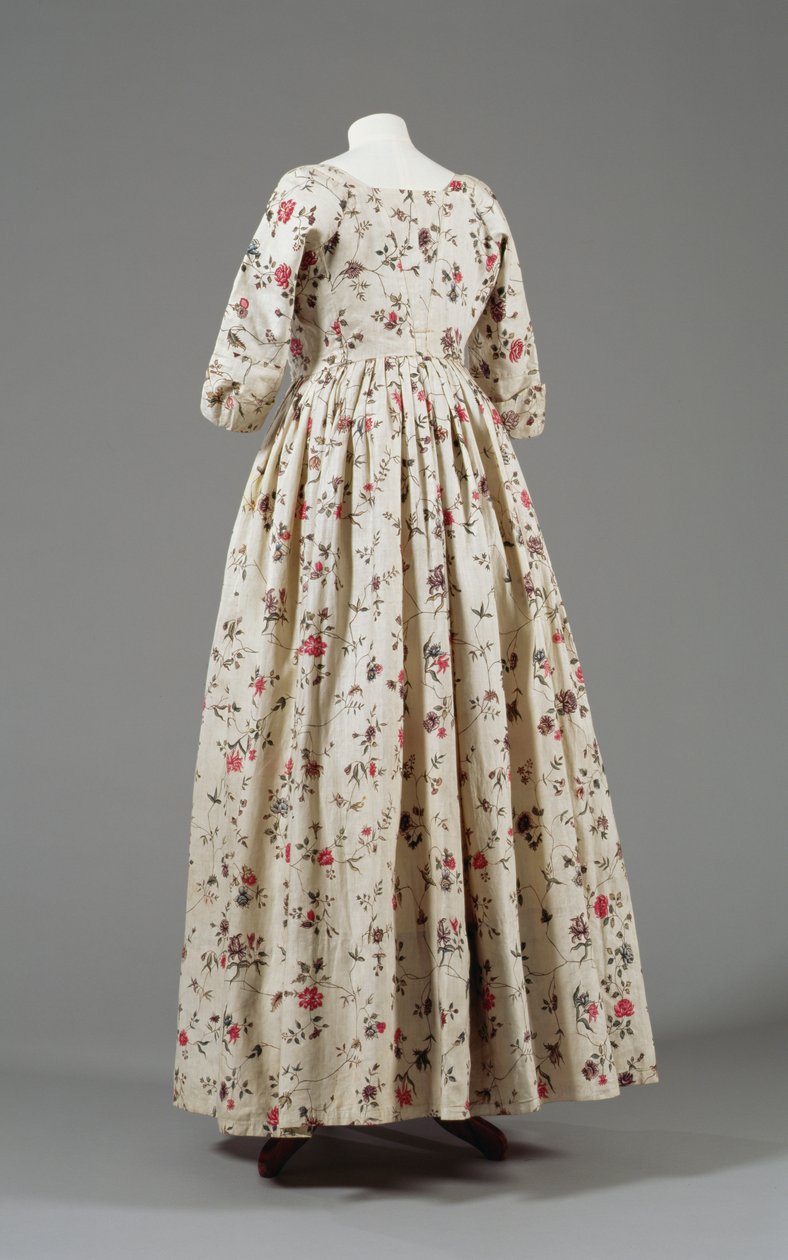 Kvindekjole, stemplet med East India Company-mærke, ca. 1785-90 (bomuld) af English School