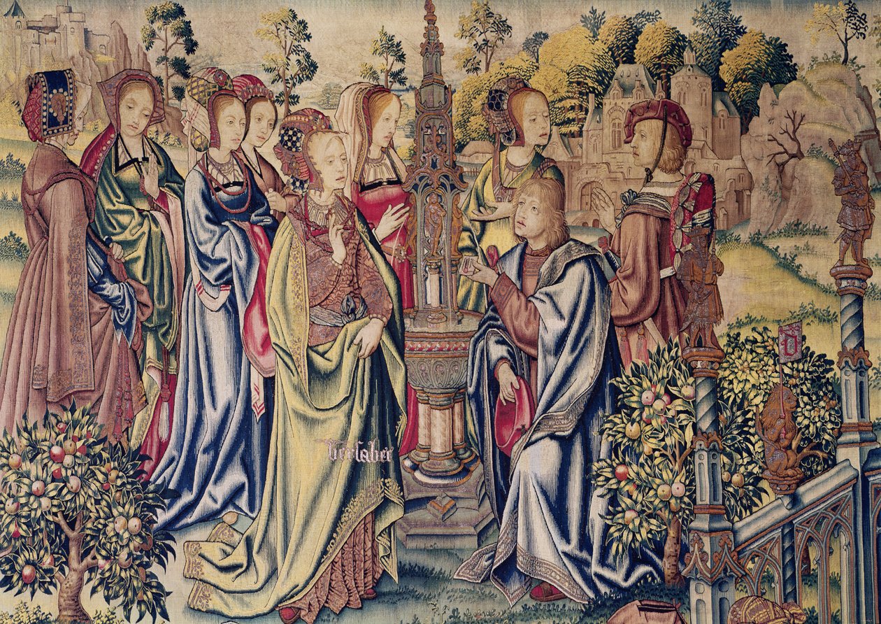 Bathsheba modtager to budbringere fra David ved springvandet, ca. 1510-15 af Flemish School