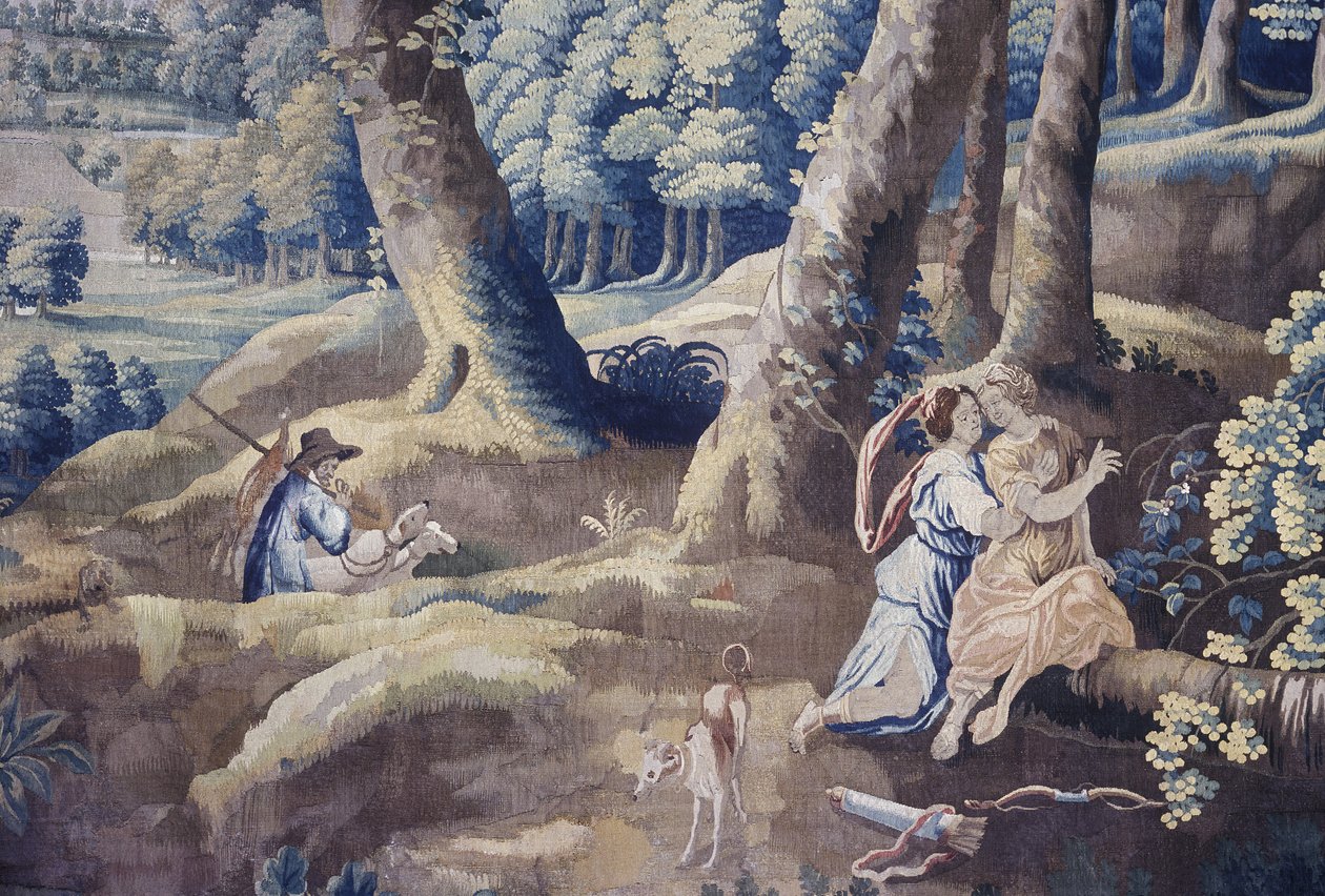 Detalje af en scene fra Life at Country Mansion gobelin-serien (tekstil) (se også 1275718) af Flemish School
