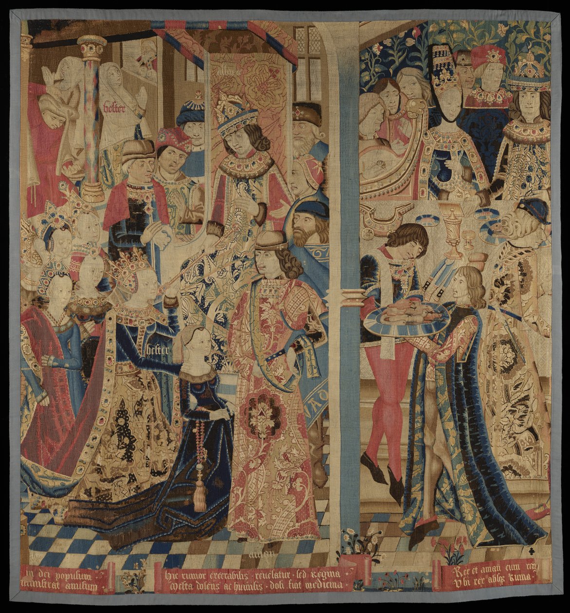 Esther og Ahasverus, ca. 1460-1485 (uld og silke) af Flemish School