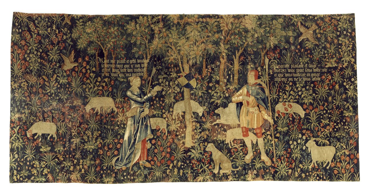 Hyrde og hyrdin, ca.1530 (uld og silke) af Flemish School