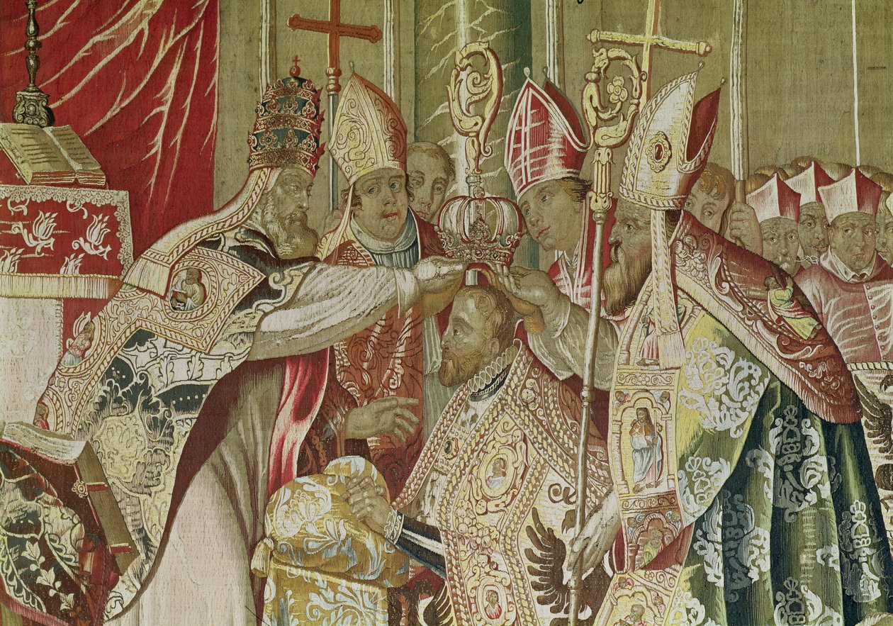 The Coronation of Charles V (1500-58) fra The Tapestry of Charles Quint, ca. 1630-40 (detalje fra 167804) af Flemish School