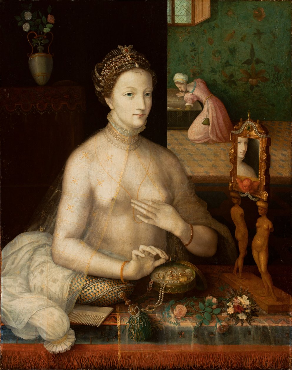 Kvinde ved sit toilet, ca. 1550-70 af Fontainebleau School