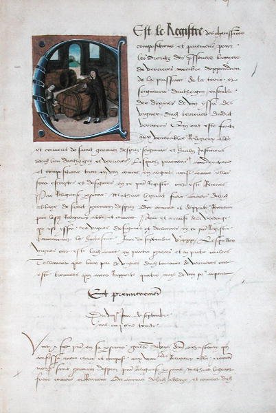 AE II1667 Vinproduktion i middelalderen, fra Redevancier de Saint-Germain-des-Pres, ca. 1530 af French School