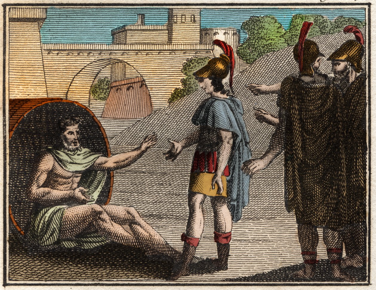 Alexander den Store (Alexander III af Makedonien (356-323 f.Kr.) besøger Diogenes fra Sinope (ca. 410-c. 320 f.Kr.), græsk kynisk filosof. af French School