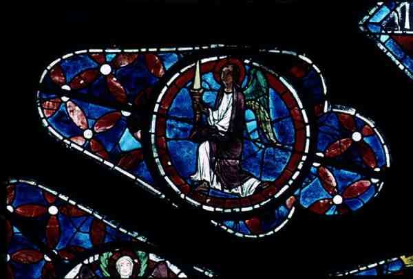 Engel med et stearinlys, detalje fra nordrosenvinduet, c.1223 af French School