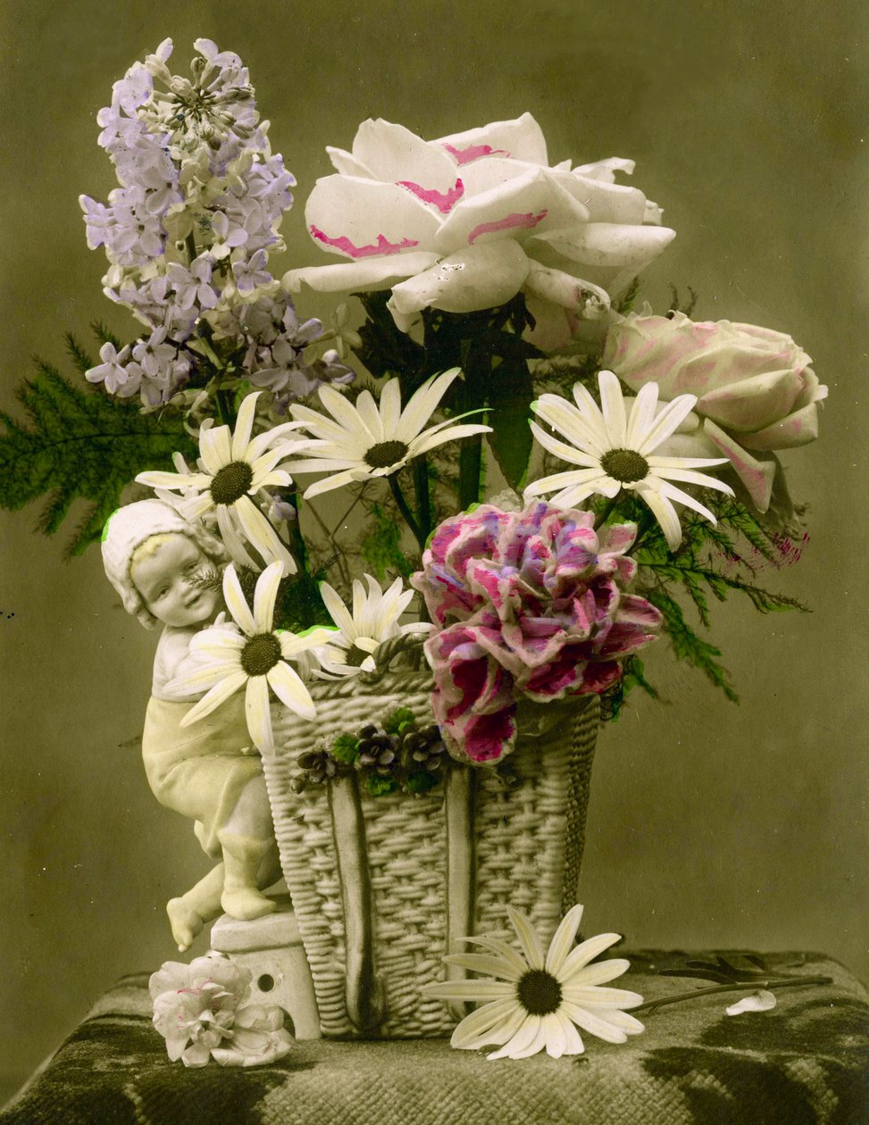 Blomsterkurv ca. 1898 (håndfarvet foto) af French School