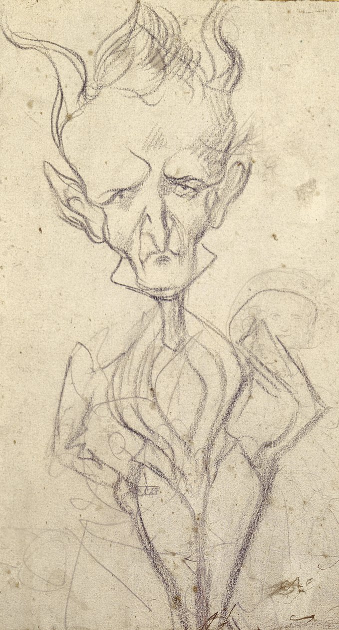 Karikatur af Hector Berlioz (1803-69) (farveblyant på papir) af French School