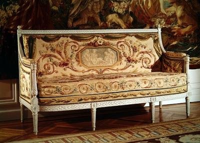 Udskåret træsofa betrukket med gobelin, stemplet Jacob (udskåret træ og gobelin) af French School