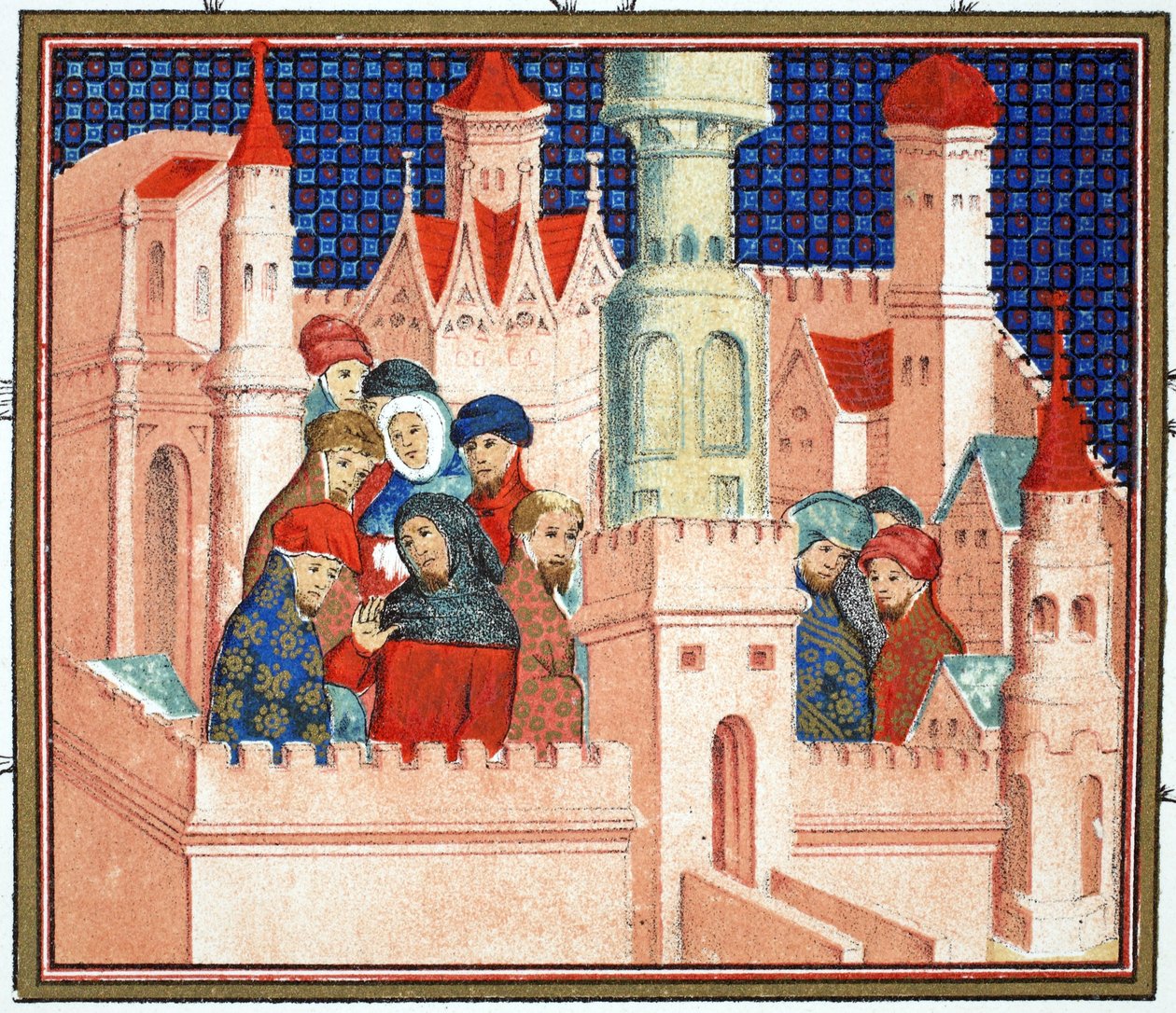 Konsultation mellem Richard II og hans adelige på Conway Castle, faksimilekopi fra Le Prinse et Mort du Roy Richart af Jean Creton, genoptrykt 1800-tallet af French School