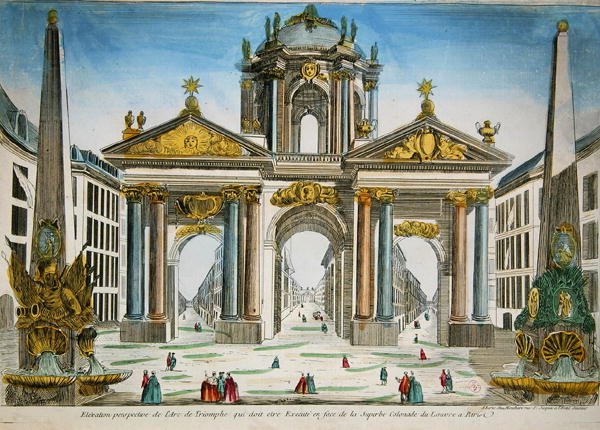 Design til en triumfbue over for kolonnaden i Louvre af French School