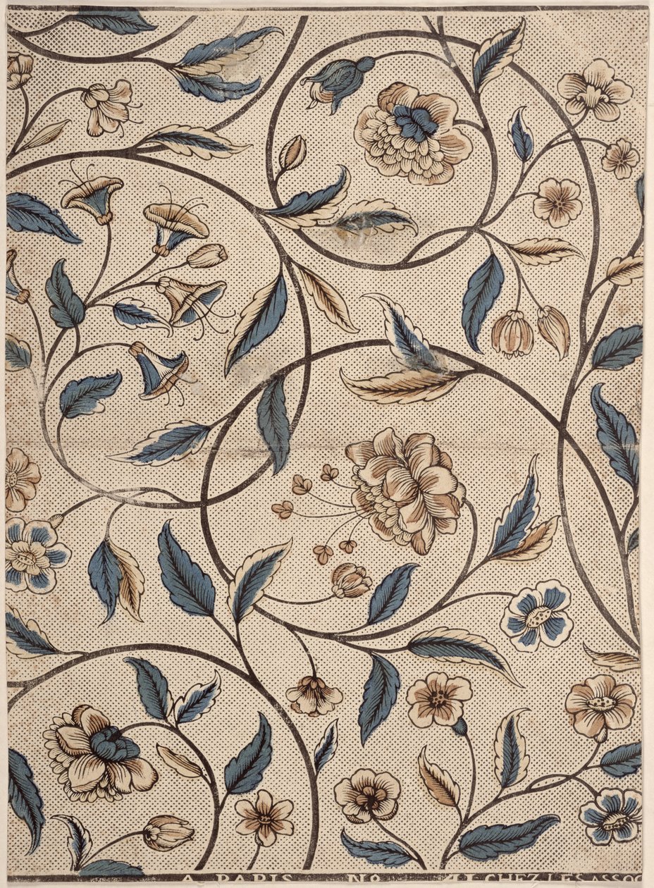 Domino papir med rækker af roser, produceret af Associes, Paris, ca. 1760-70 af French School