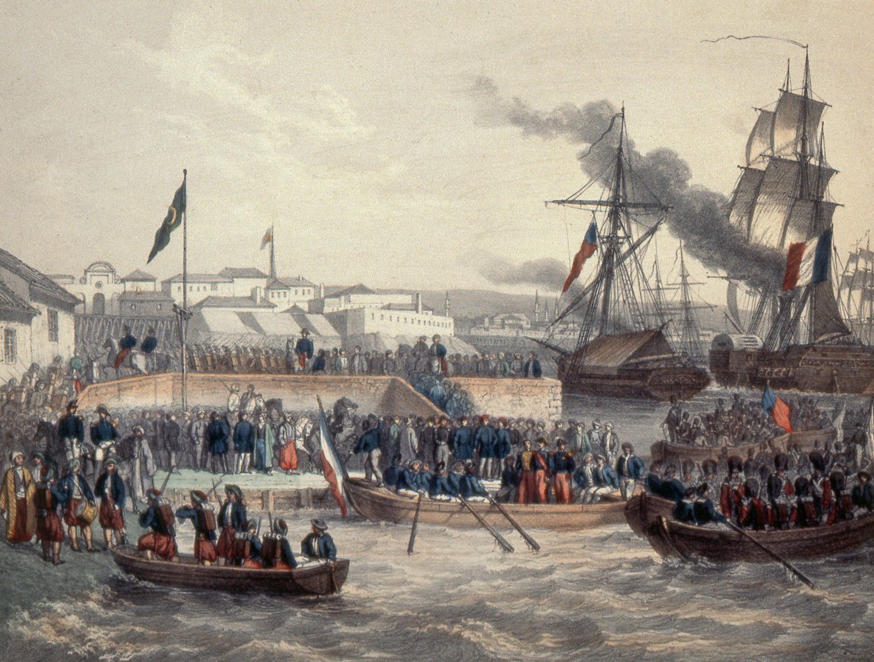 Engelske og franske tropper går i land efter ordre fra Marshall St Arnaud, 1854 af French School