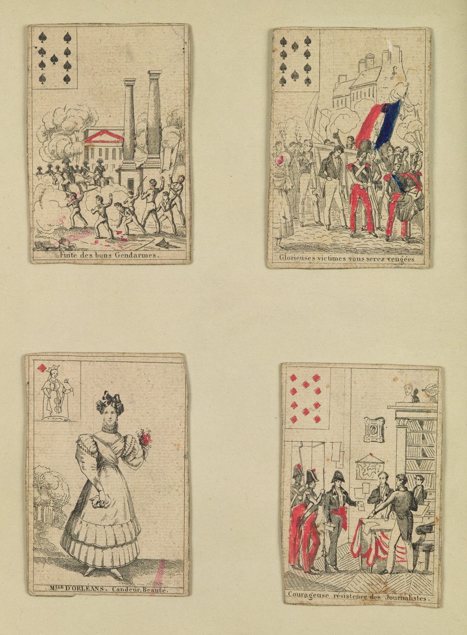 Fire spillekort til minde om heltene fra juli 1830, 1831 af French School