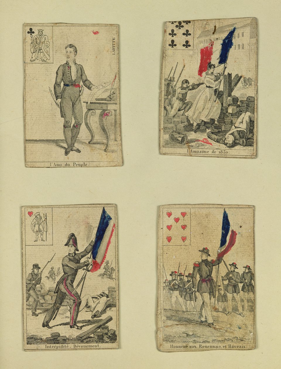 Fire spillekort til minde om heltene fra juli 1830, 1831 af French School