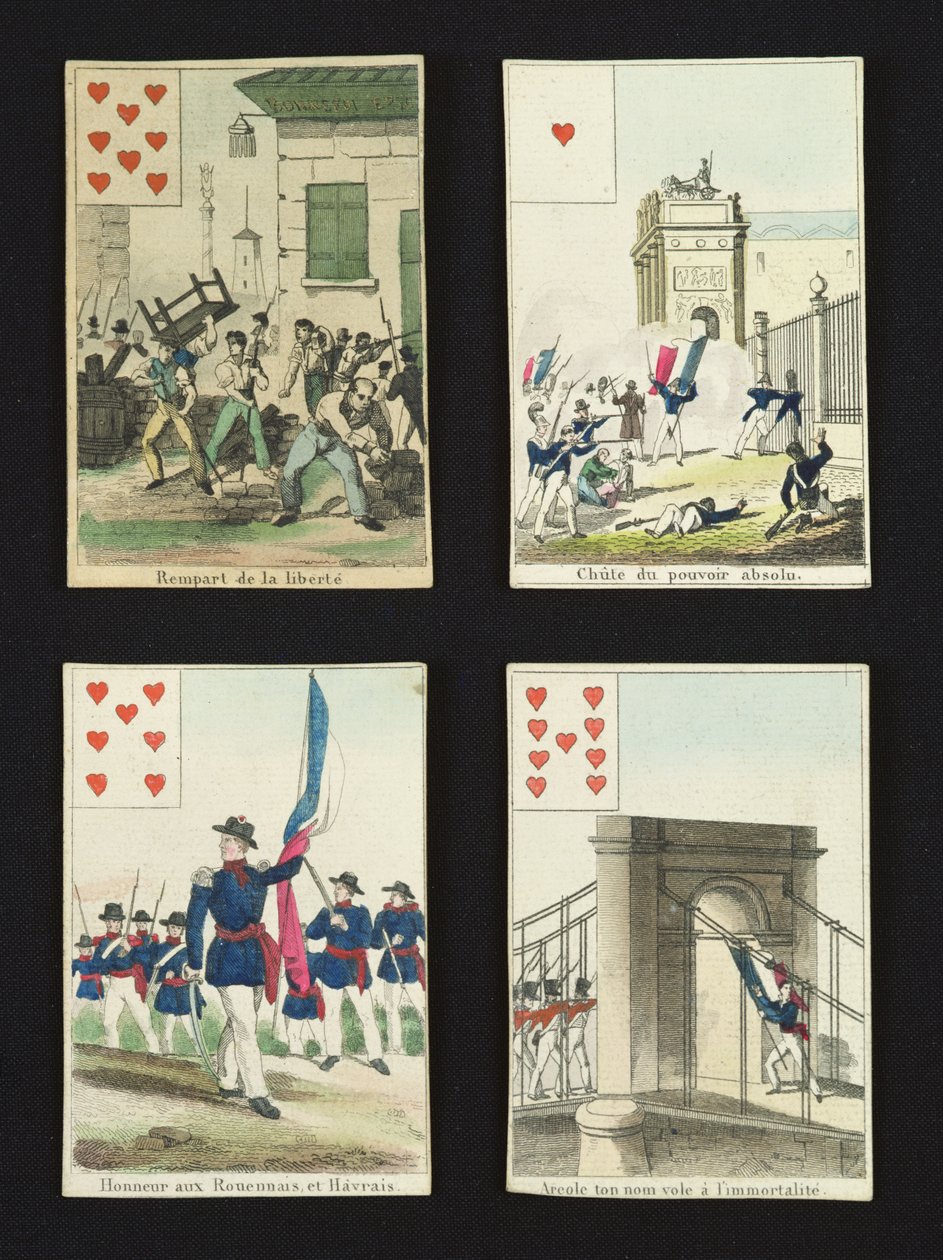 Fire spillekort til minde om heltene fra juli 1830, 1831 af French School