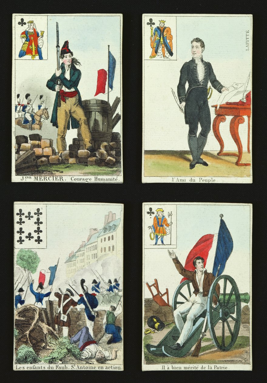 Fire spillekort til minde om heltene fra juli 1830, 1831 af French School