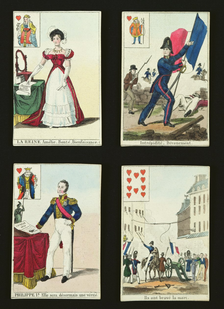 Fire spillekort til minde om heltene fra juli 1830, 1831 af French School