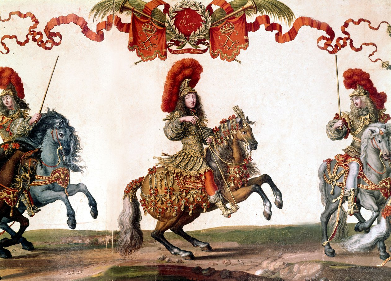 Fransk kong Louis XIV ved Grand Carrousel, miniature, 1662 af French School