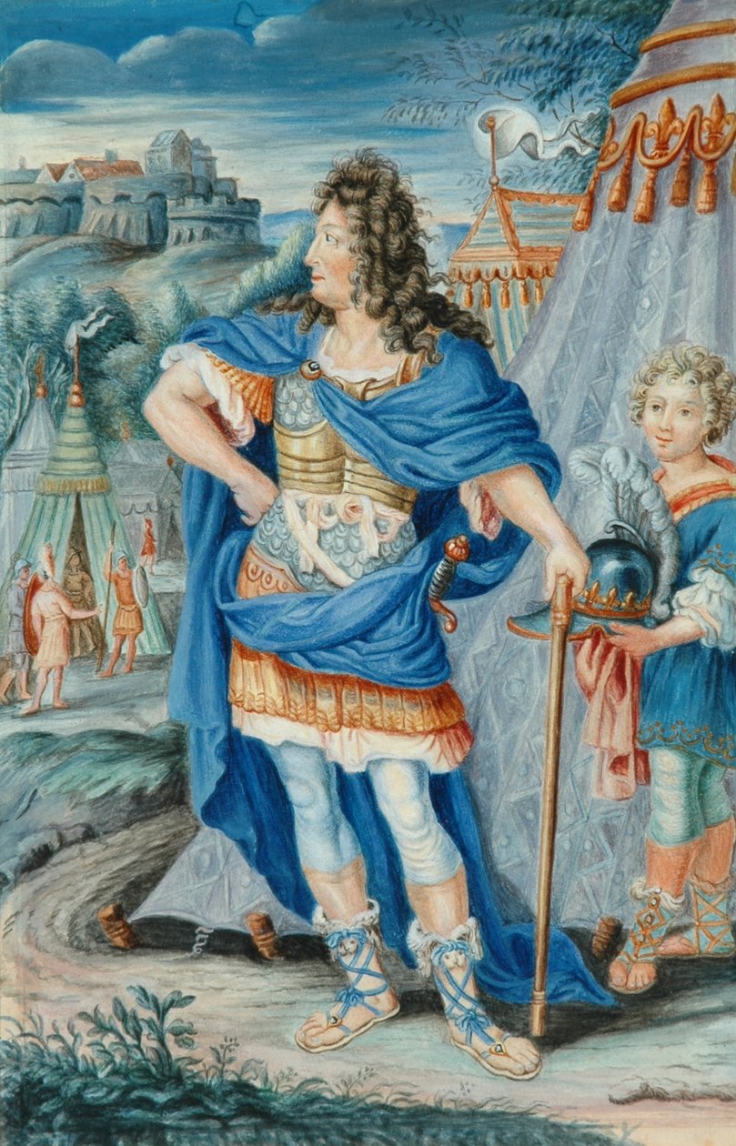 Fransk adelsmand i middelalderlig klædedragt (tempera) af French School