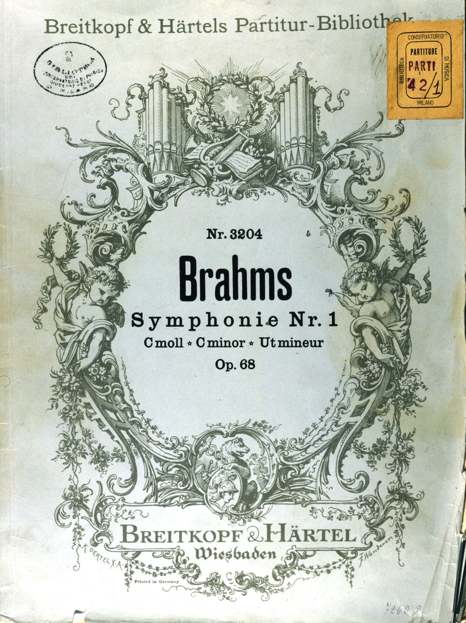 Frontispice af partituret til den første symfoni af Johannes Brahms (1833 - 1897) af French School