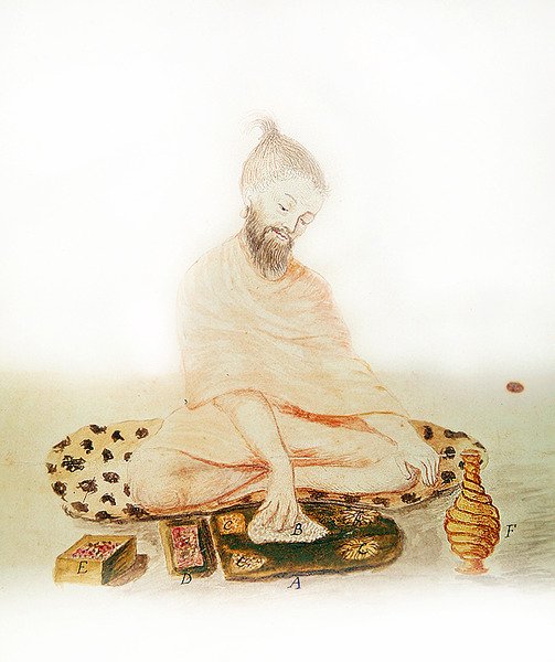 Indian Missionary Eating, 1688 (farvegravering) af French School