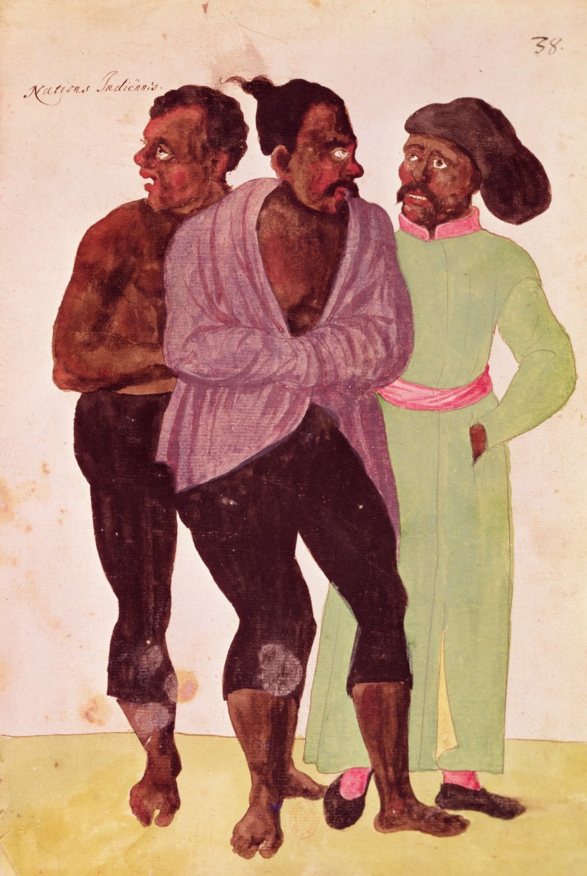 Indiske nationer, 1567 (wc & grafit på papir) af French School