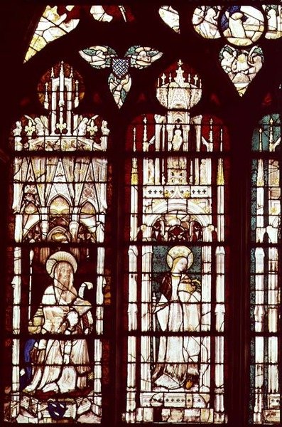 L-R: Simon Aligret og hans nevøer med St. Simon og St. Catherine, fra St. Joseph-kapellet af French School