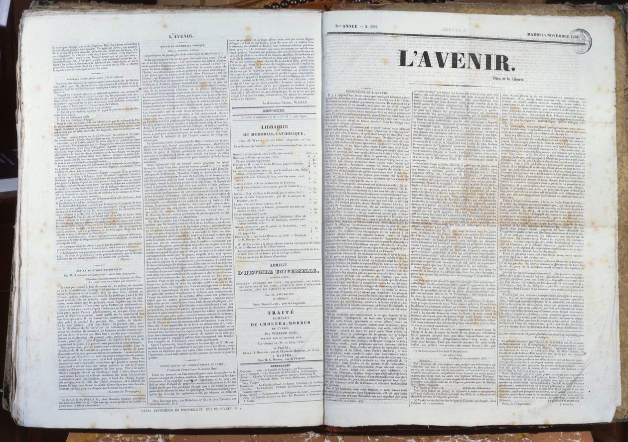 Sidste nummer af Journal LAvenir, 16. november, 1830 (trykt papir) af French School