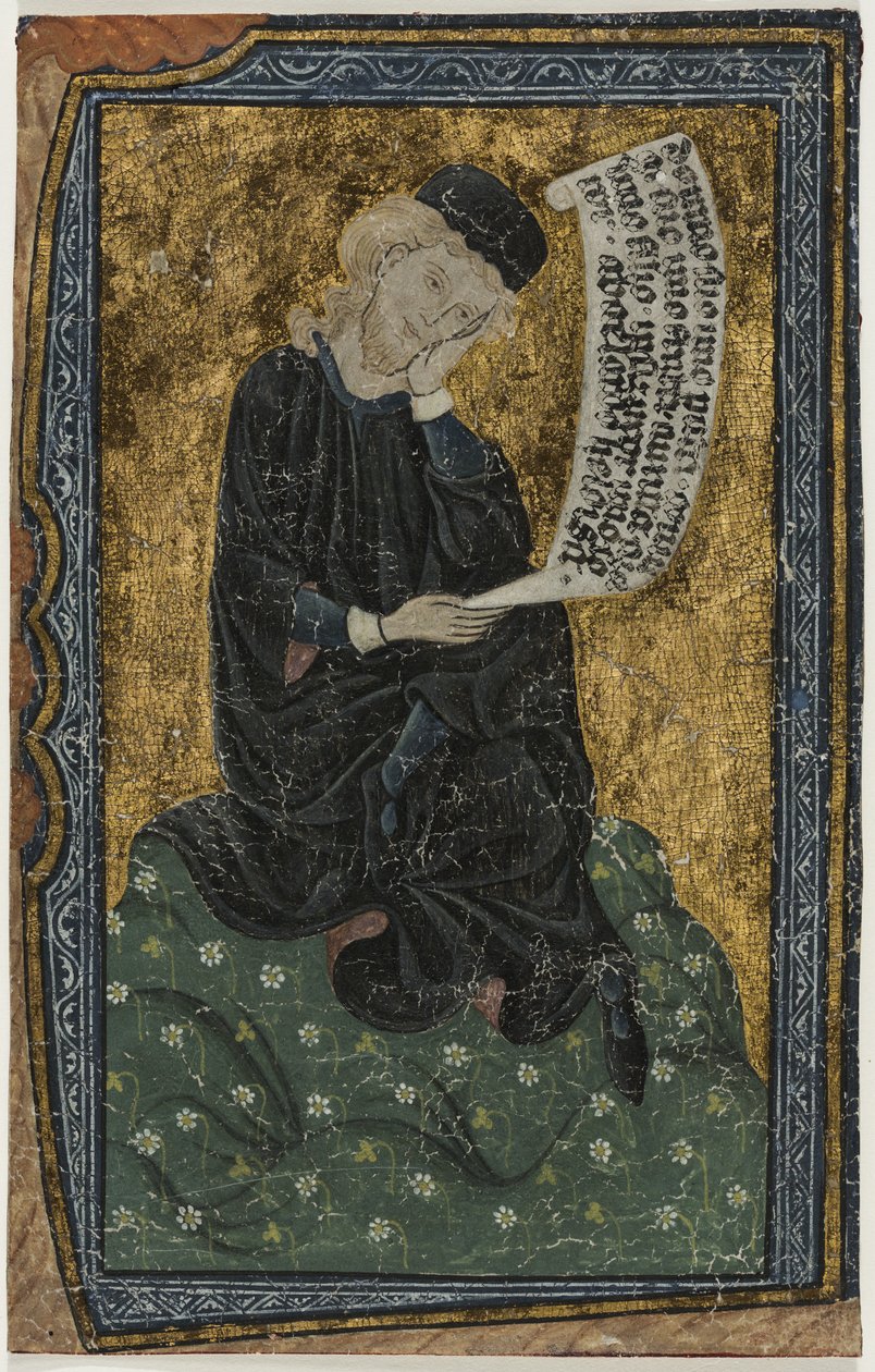Blad: Abelard med rulle (tempera på pergament) af French School
