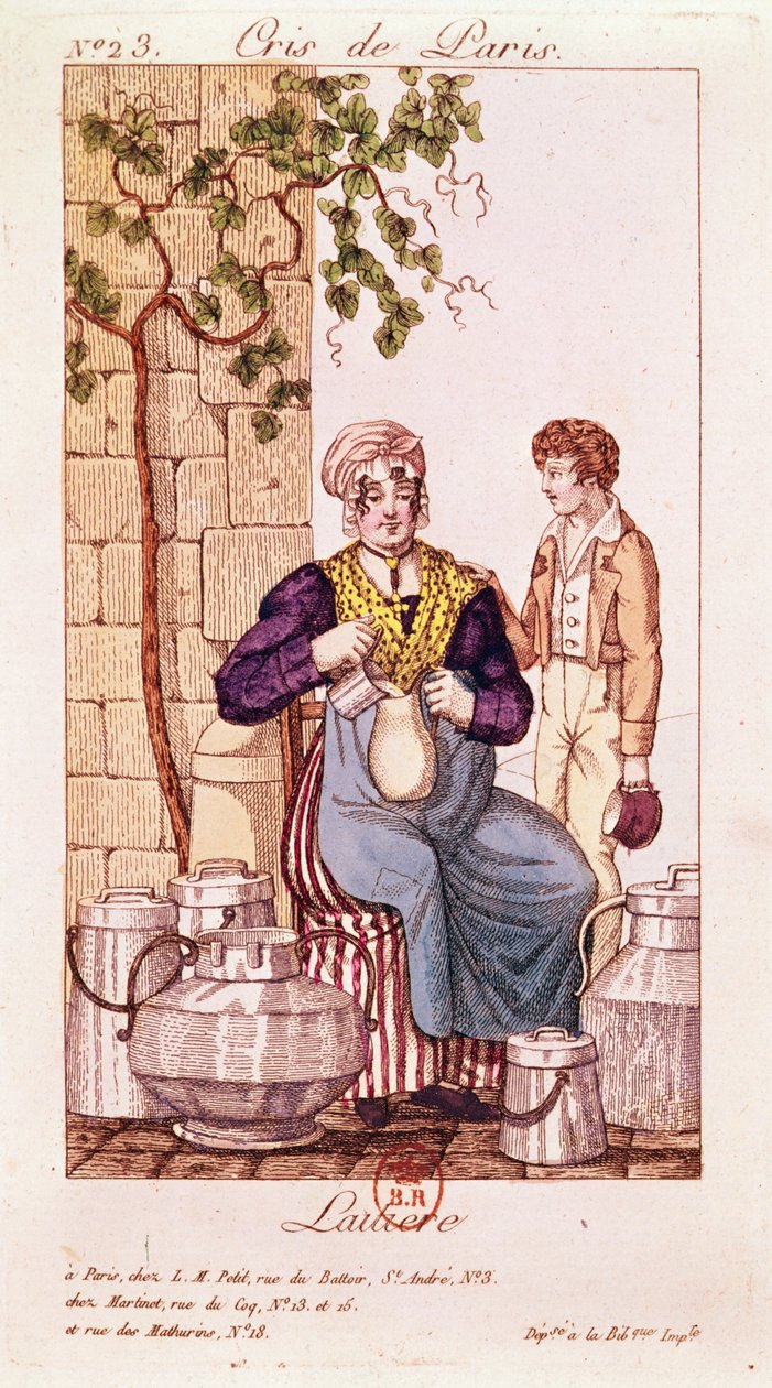 Milkmaid (farvegravering) af French School