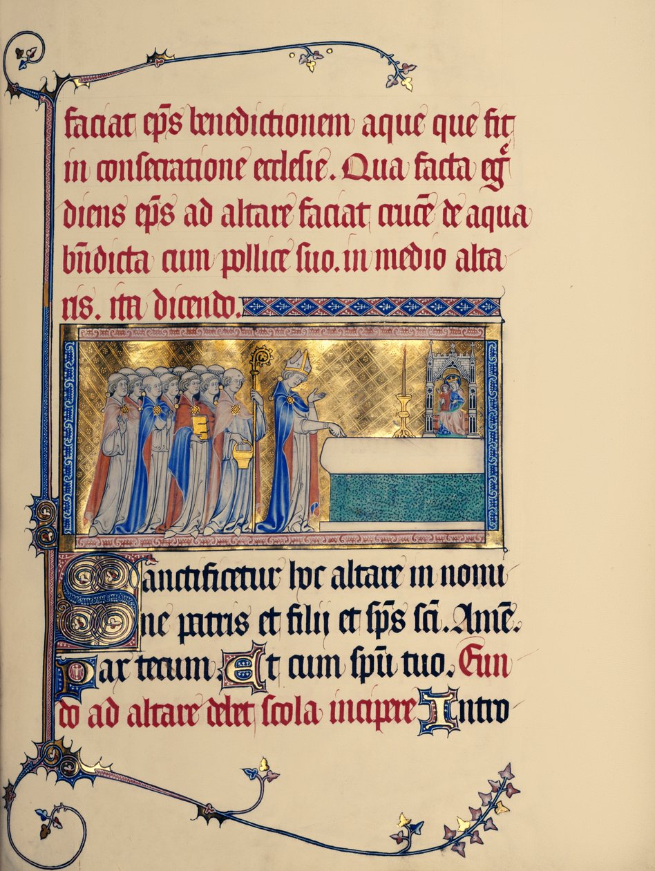 Ms 298 f.30r Dedication of a Church, fra Metz Pontifical, c.1302-16 (bladguld & tempera på pergament) af French School