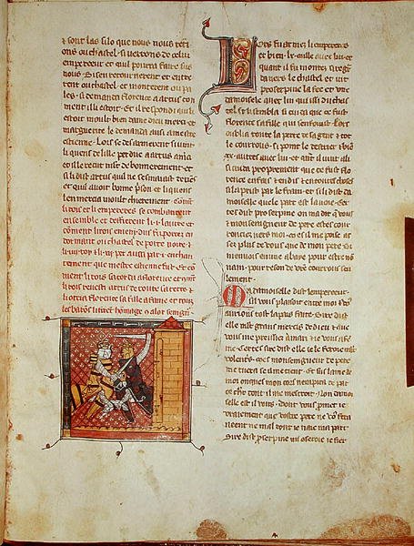 Ms 403 fol.127 Kamp mellem kongen og kejseren, fra Roman dArtus af French School