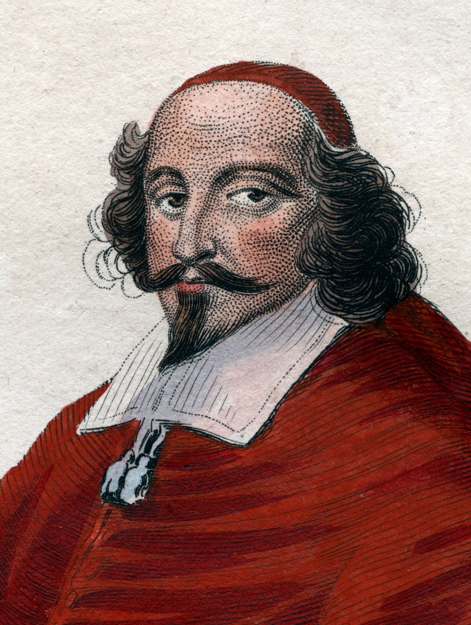 Portræt af Jules Mazarin (1602-1661), fransk italiensk kardinal, diplomat og politiker. af French School