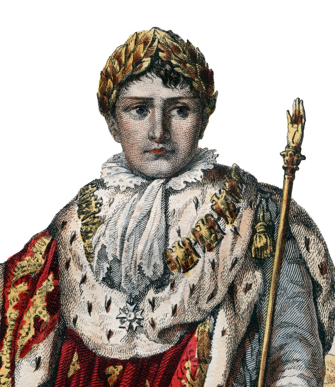 Portræt af Napoleon I (Napoleon Bonaparte) (1769-1821), kejser af franskmændene, i kejserlige klæder. af French School