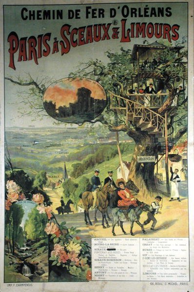 Plakat, der reklamerer for Chemin de Fer dOrleans fra Paris til Sceaux og Limours af French School