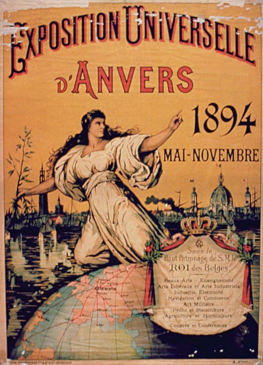 Plakat for Verdensudstillingen i Antwerpen, maj-november 1894 af French School