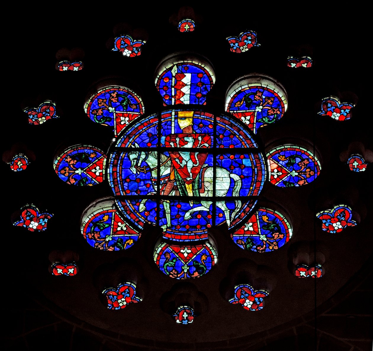 Rose vindue forestillende Simon de Montfort, Chartres katedral af French School
