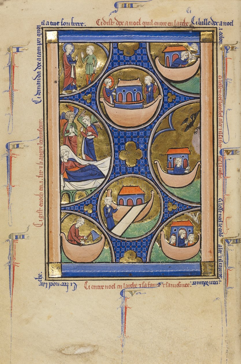Scener fra Noas liv, ca. 1250-60 (tempera, bladguld og blæk på pergament) af French School