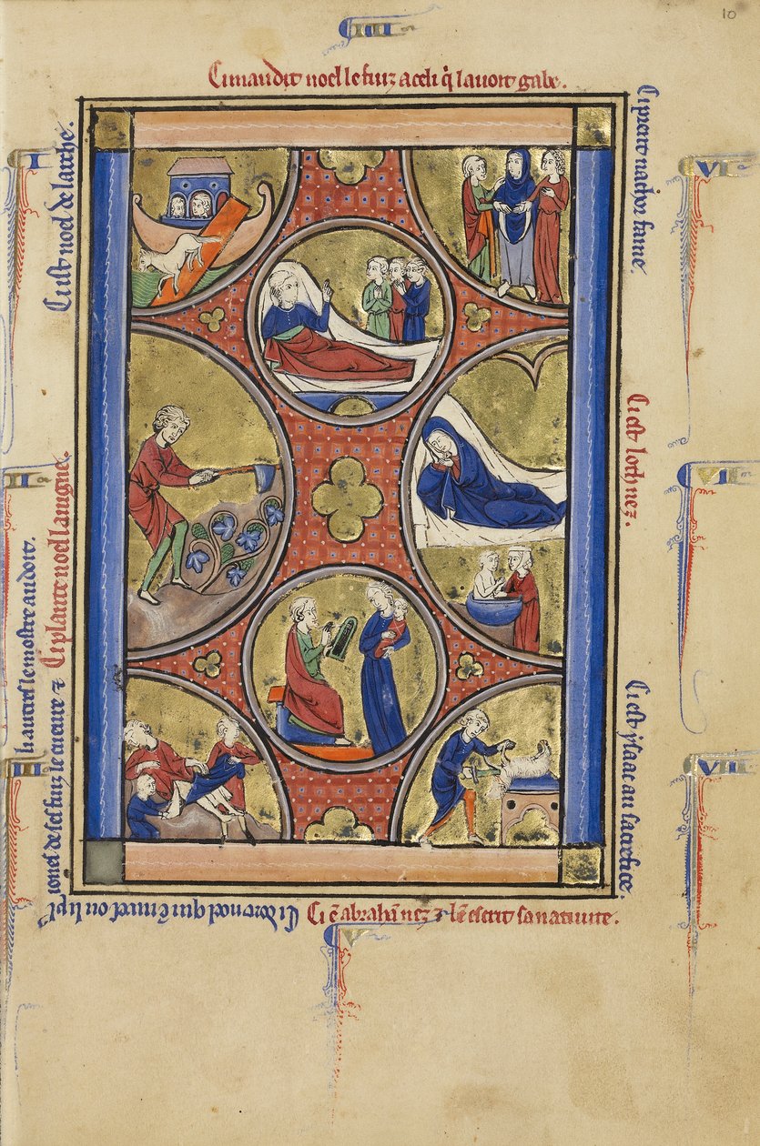 Scener fra Noahs og Abrahams liv, ca. 1250-60 (tempera, bladguld og blæk på pergament) af French School
