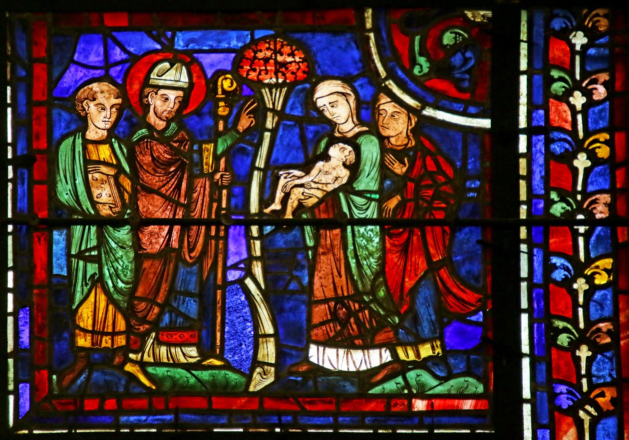 St. Martin genopliver et barn, fra Life of St. Martin, Chartres Cathedral af French School