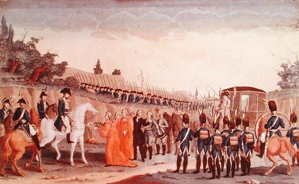Berlins dommere overdrager nøglerne til byen til Napoleon, 1807 af French School