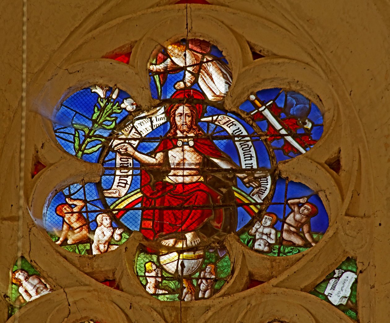 Vindue, der forestiller Kristus af den sidste dom af French School