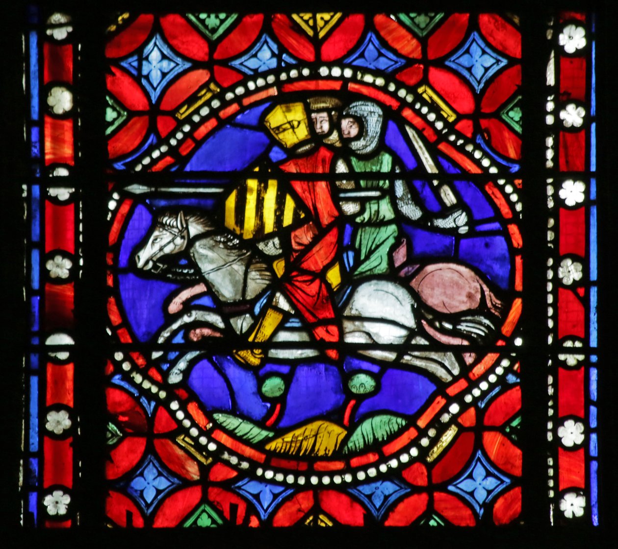 Vindue, der viser Fra Saint Bonnets liv: Pavia belejret af baronerne af French School