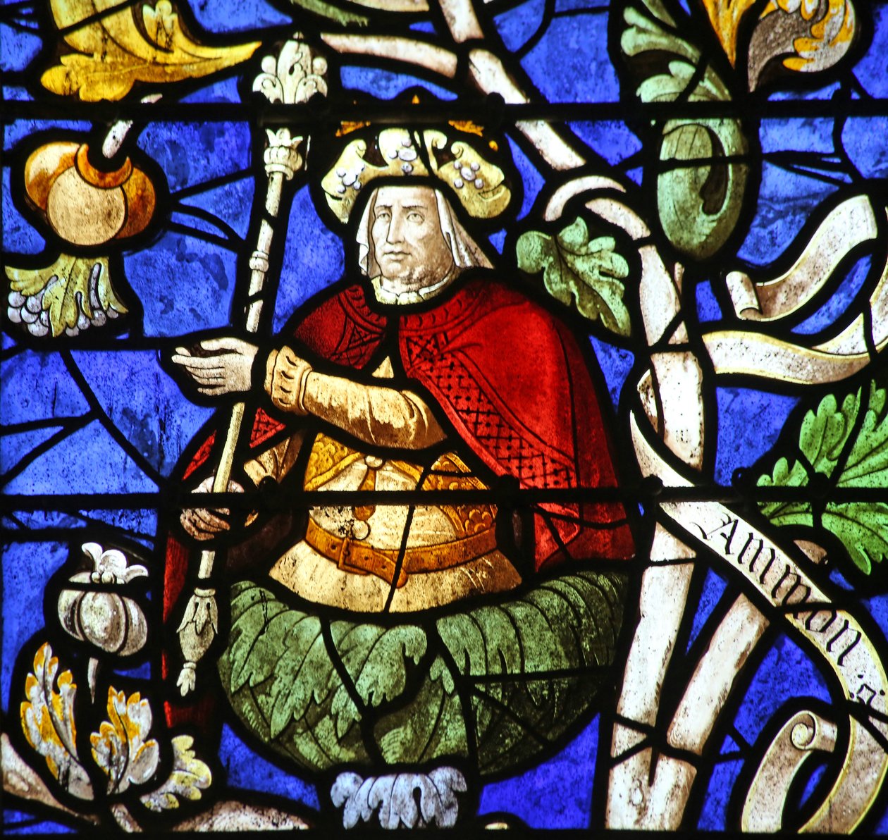 Vindue, der forestiller kong Ammon på Isajs træ af French School