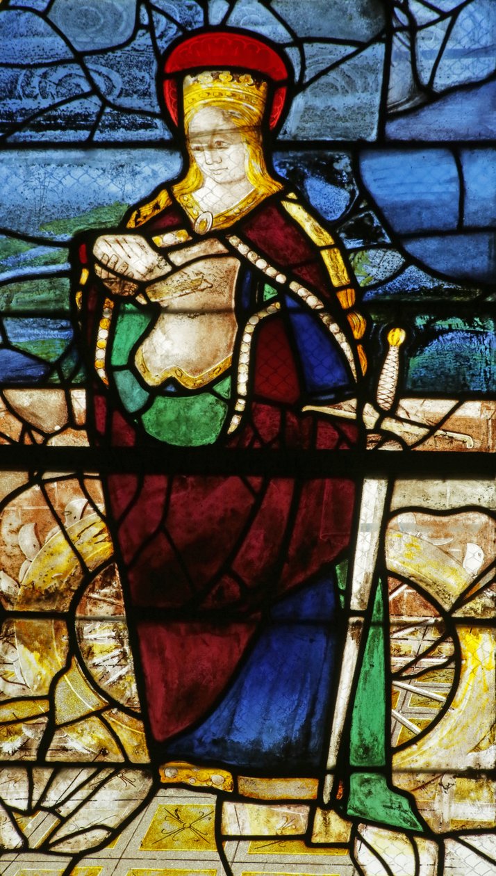 Vindue, der forestiller Saint Catherine med knust hjul af French School