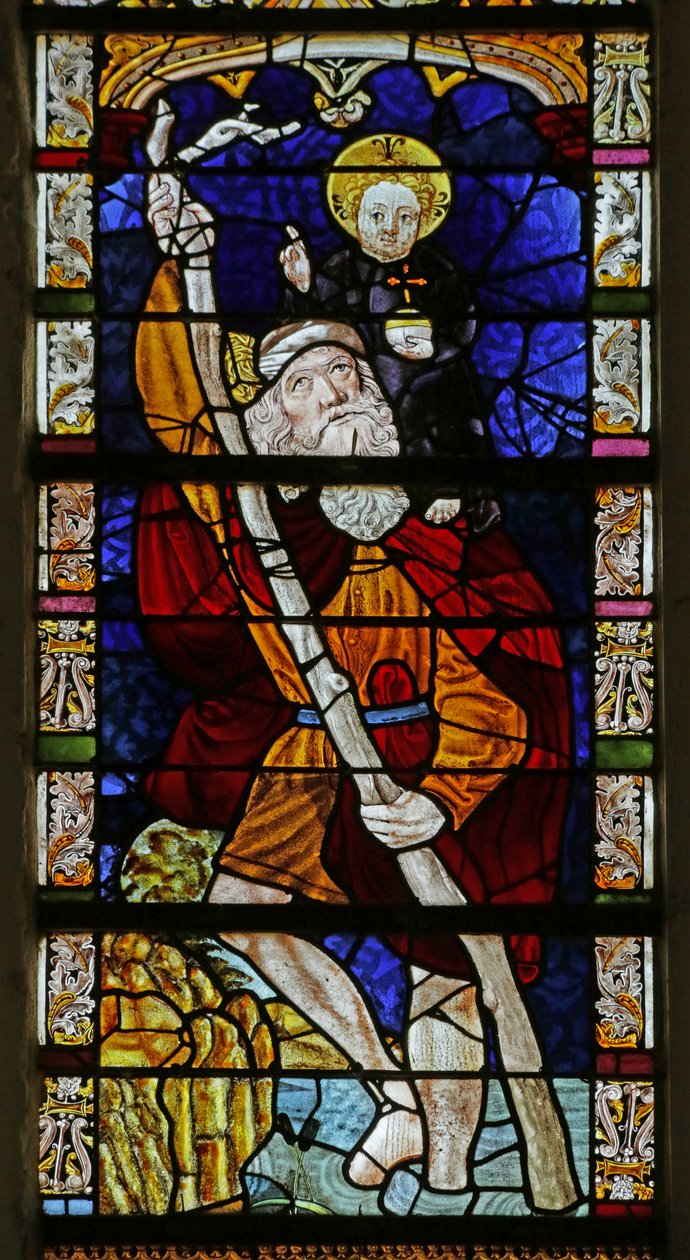 Vindue forestillende Sankt Christopher af French School